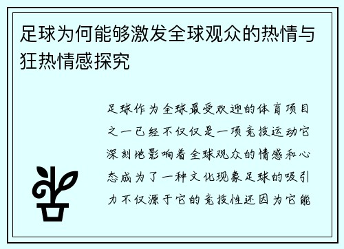 足球为何能够激发全球观众的热情与狂热情感探究